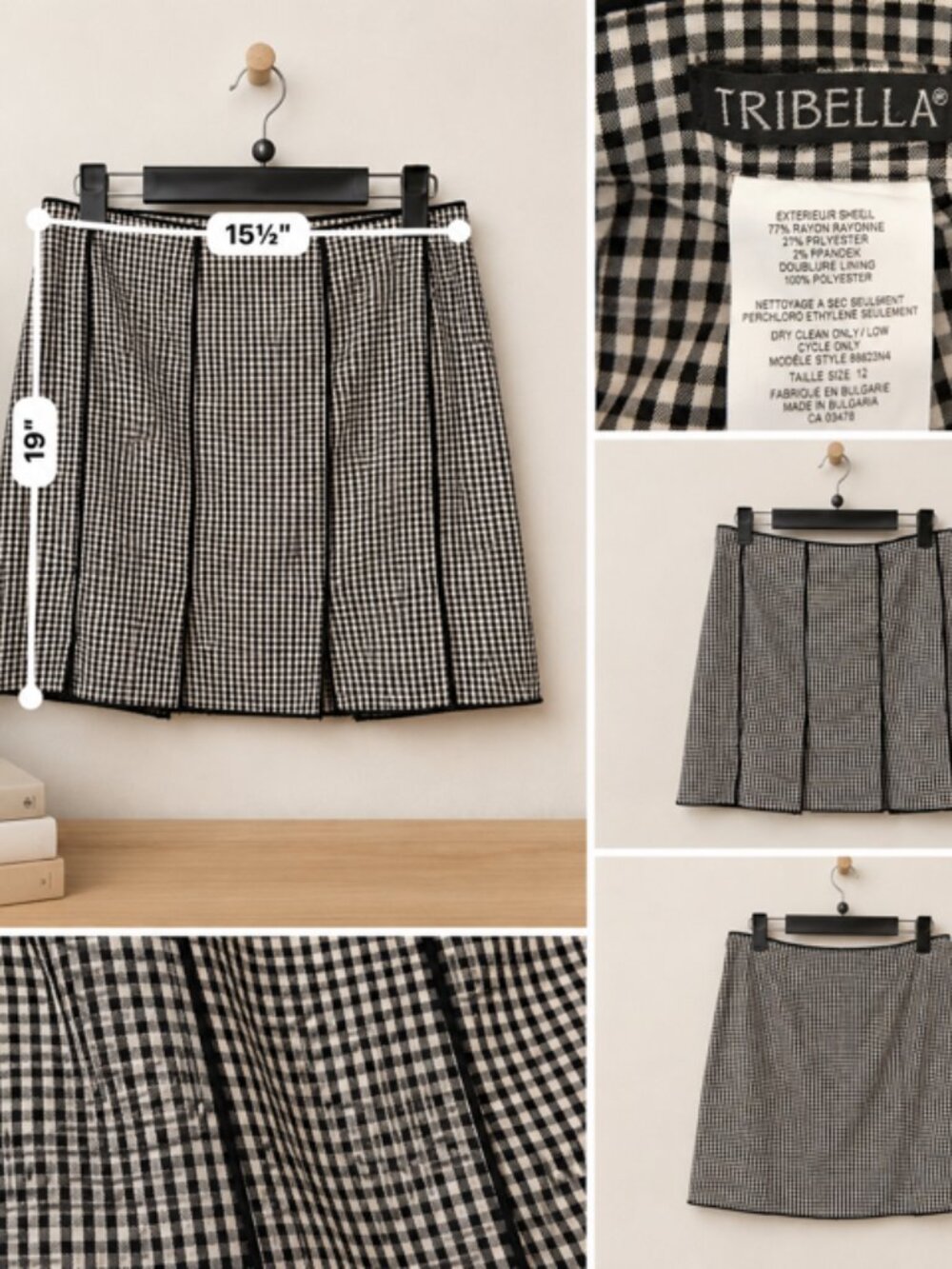 Tribella Black & White Gingham Pleated Skirt – Women’s Size 12